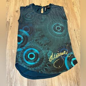 Desigual Blue Sleeveless Design Tank Top